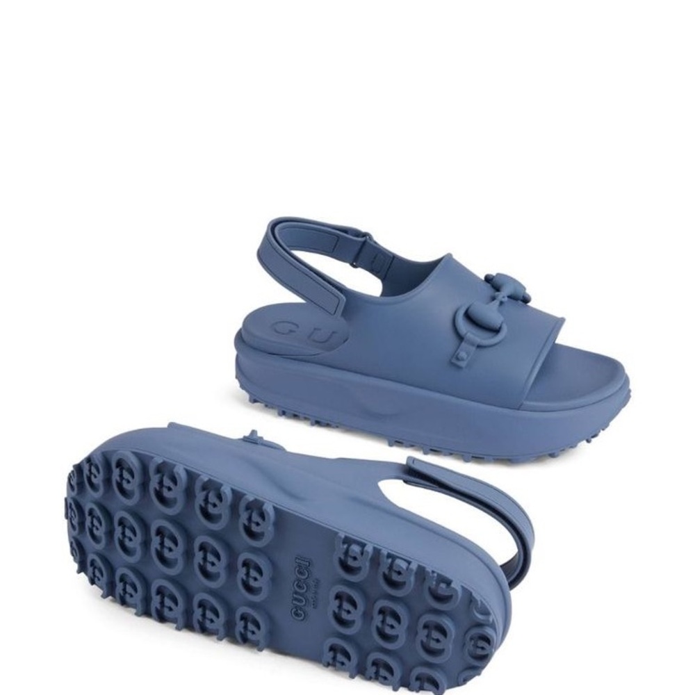 Gucci horsebit navy rubber platform slingback sandals